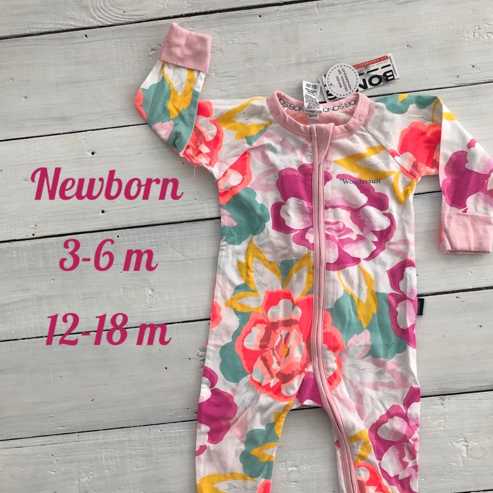 Bonds Wondersuit pink floral romper baby zippy